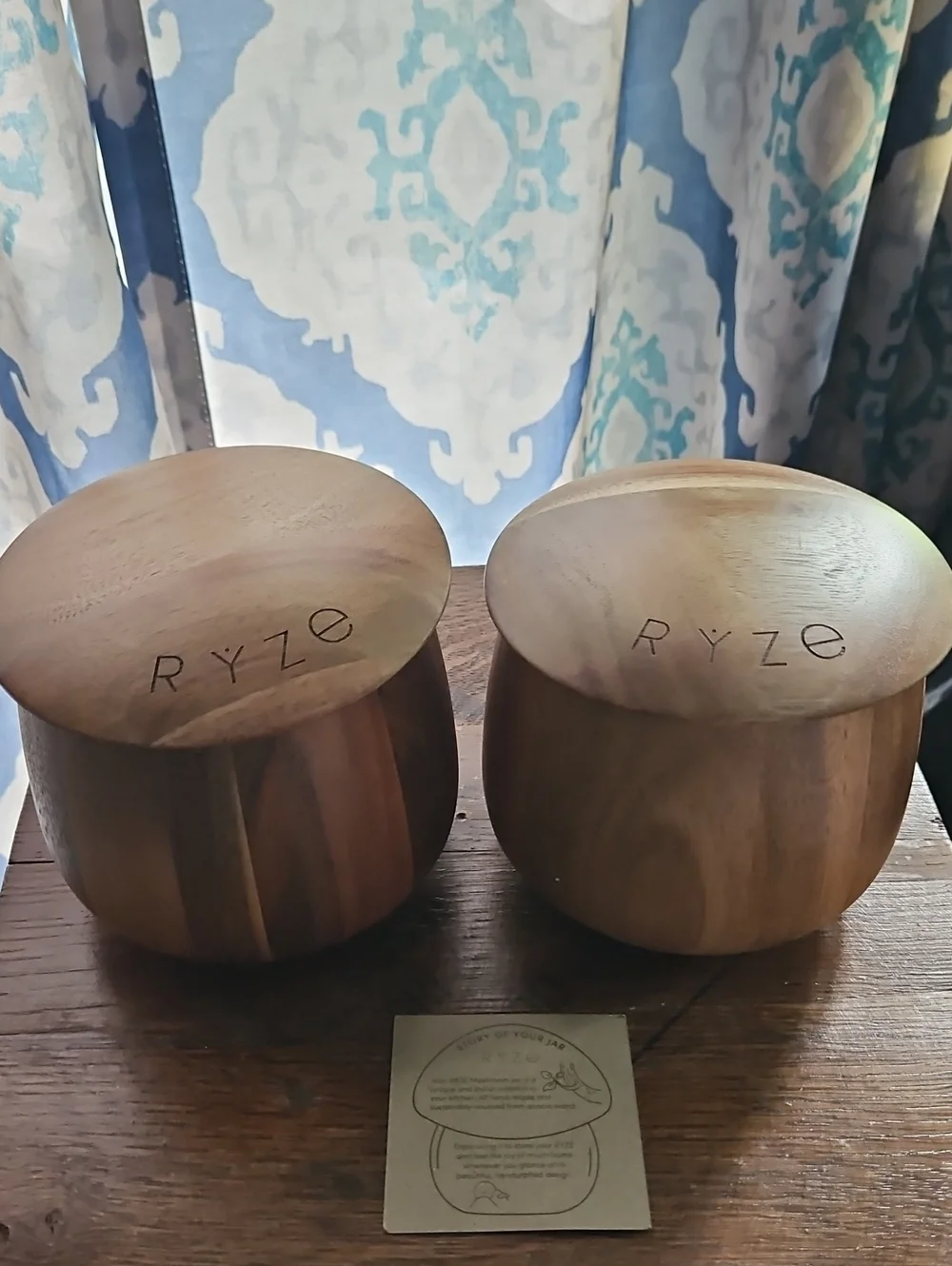 RYZE Acacia Natural Wood Mushroom Canisters Set Of 2 Without Scoops
